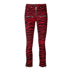 Isabel Marant Étoile Women's Red Zebra Print Moto Corduroy Pants